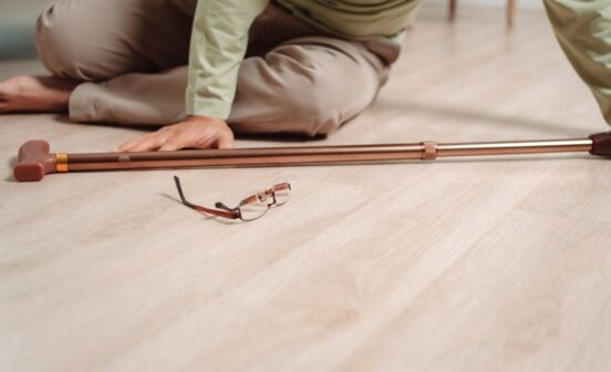Asian,Senior,Man,Falling,On,The,Ground,With,Walker,In